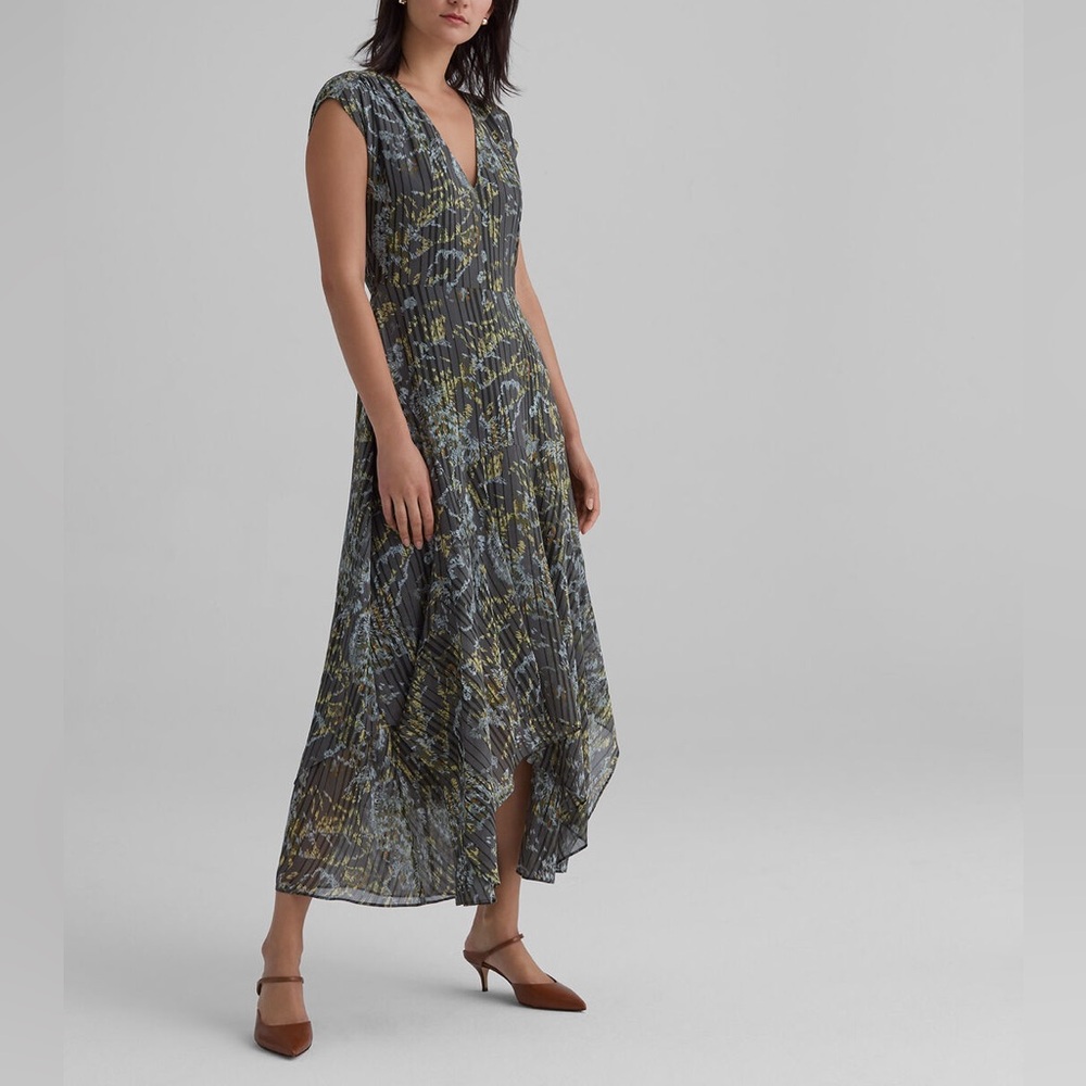 CLUB MONACO Grey Pattern Scarf Hem Dress